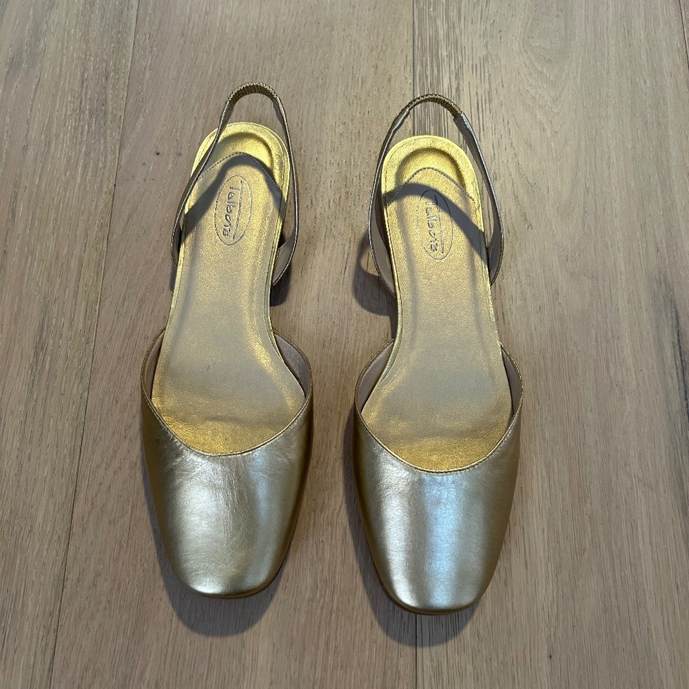 Talbots Gold Flat Slingback Shoes Size 8.5 Leather ~ Metallic ~ Classy!